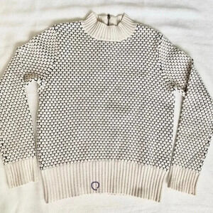 BR Honey Comb Mock Neck White Navy Sweater Cotton Wool blend Size S